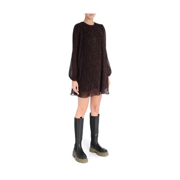 Ganni Brown Pleated Mini Dress - Picture 4 of 11